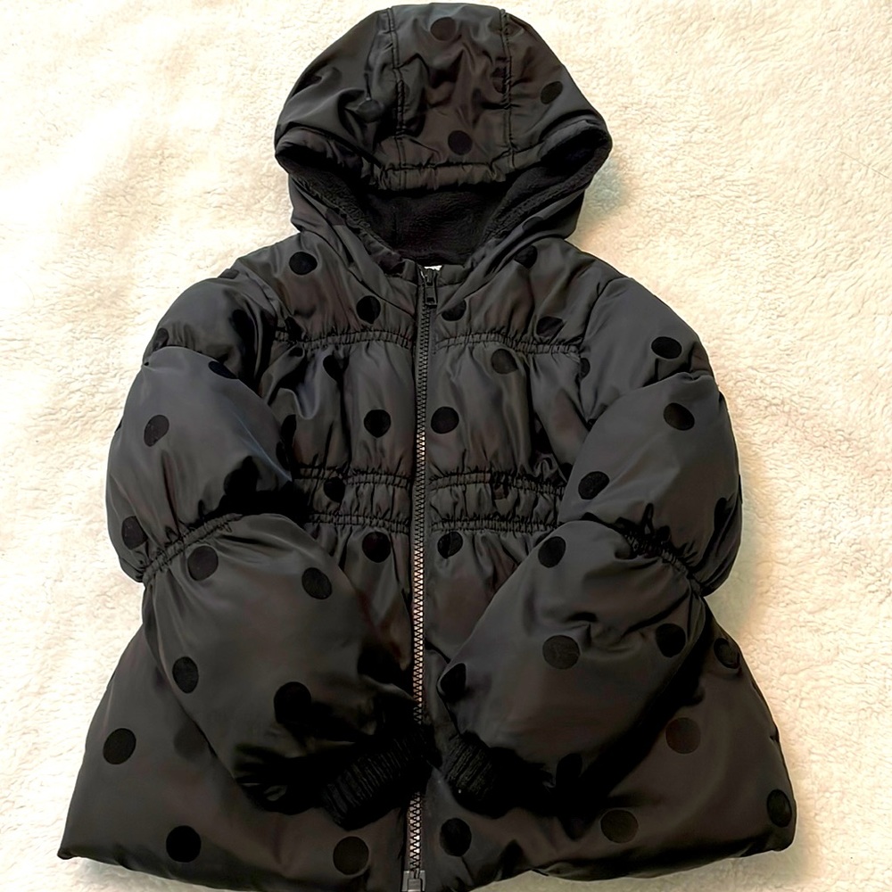 Black Puffer Jacket with Black Polka dots.